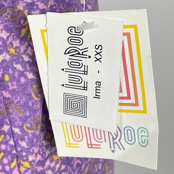 Lularoe Irma Womens Tunic T Shirt High Low Mandala Floral Purple XXS NEW - Picture 10 of 13
